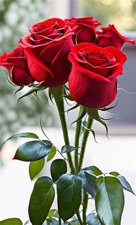 Three Red Roses In A Vase