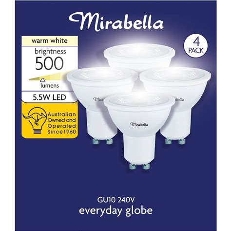 Mirabella Led Gu10 55w 500lm Warm White Light Globe 4 Pack Woolworths