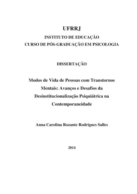 Pdf Modos De Vida De Pessoas Transtornos Mentais Avan Os E