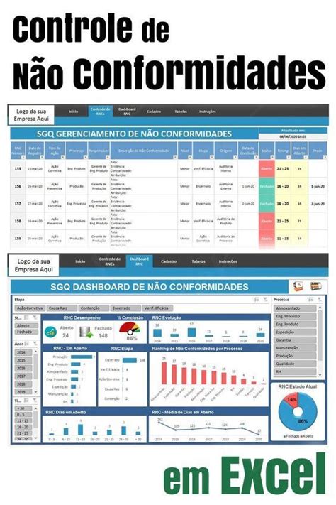 Planilha de Controle de Não Conformidades em Excel arquivo software