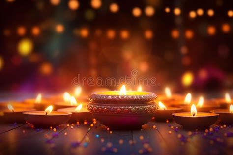 Diwali Lights Background with Illuminated Diyas Stock Illustration ...