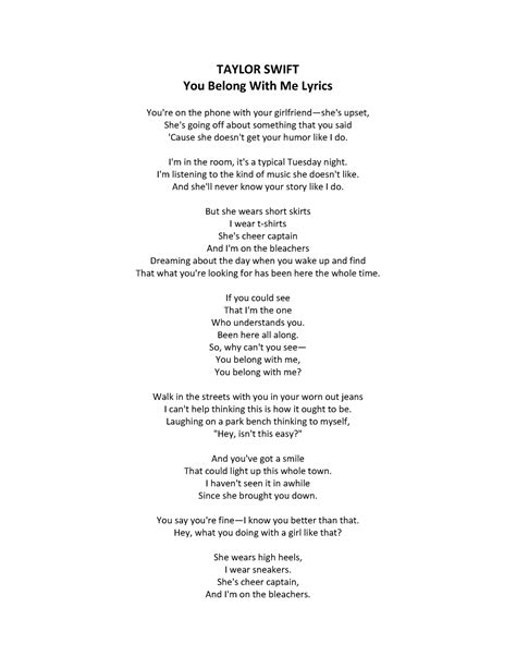 You Belong With Me Lyrics Taylor Swift You Belong With Me Lyrics Youre On The Phone With Your