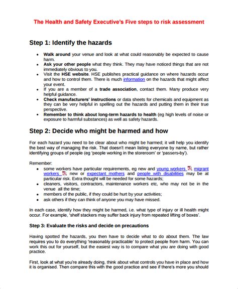 Free 8 Sample Health And Safety Risk Assessment Templates In Ms Word