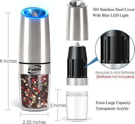 Fsdifly Molinillo eléctrico de sal y pimienta Molinillos automáticos de