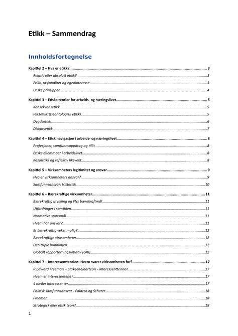 Etikk samfunnsansvar og bærekraft Sammendrag Etikk Sammendrag