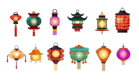 Cartoon Color Different Types Hanging Lanterns Set. Vector 34985911 ...