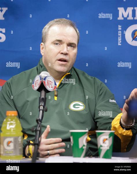 Green Bay Packers head coach Mike McCarthy at Super Bowl Media Day in Cowboys Stadium on ...