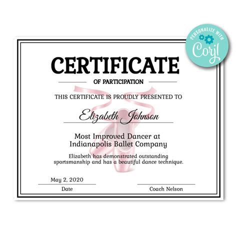 Dance Certificate Template – Atlantaauctionco.com