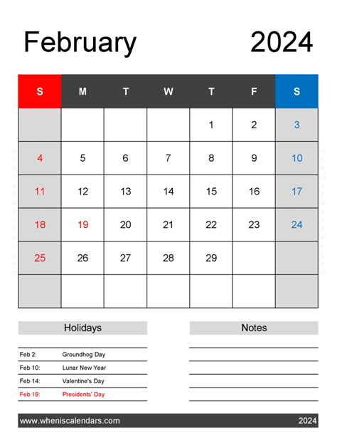 February Printable 2024 Calendar Monthly Calendar