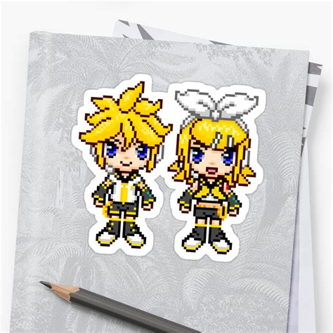 Rin And Len Pixels Stickers By Geekmythology Redbubble