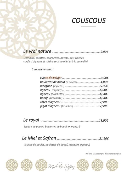 Miel Safran Yutz Menu Et Photos