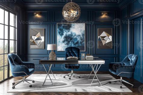 Ai Generated Art Deco Office Design Featuring A Minimalist Desk With