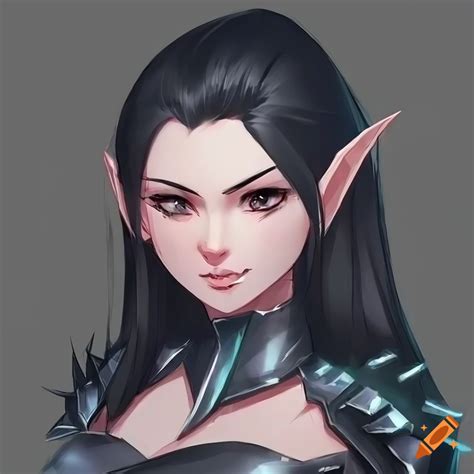 Concept Art Of A Confident Female Elf With Spiked Armor