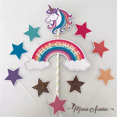 Cake Topper Deco Torta Unicornio Feliz Cumpleaños en venta en