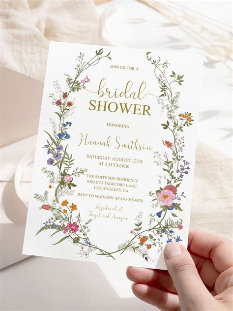 Editable Boho Wildflower Bridal Shower Invitation Boho Wedding Shower Invitation Cottage Garden