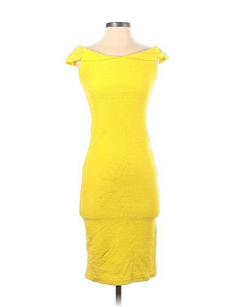 Trafaluc By Zara 100 Cotton Solid Colored Yellow Casual Dress Size S