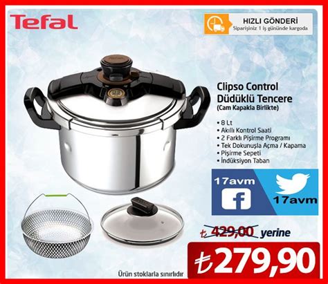 17AVM Tefal Clipso Control 8 Lt Cam Kapakla Birlikte Tefal