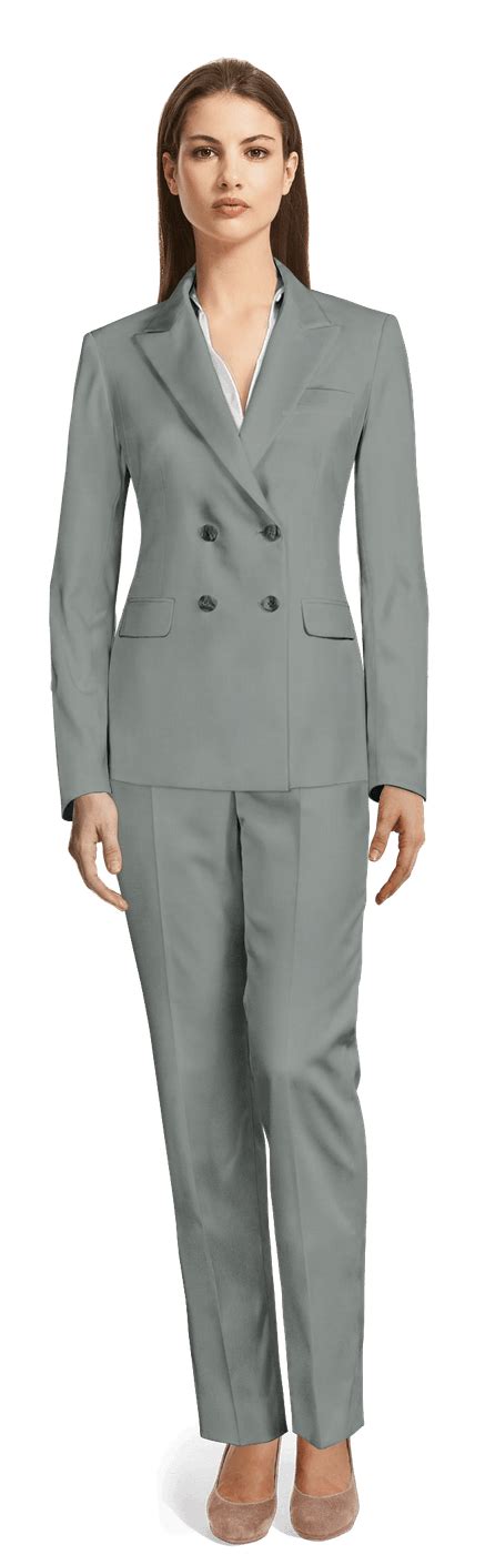 Premium Light Gray Double Breasted Wool Woman Suit Sumissura