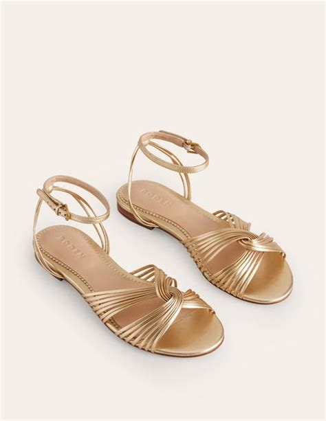 Twist Front Sandal Gold Metallic Leather Boden UK