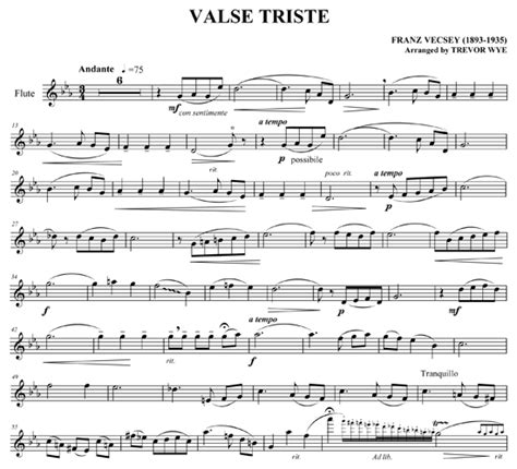 Valse Triste For Flute And Piano Download Sheet Music From