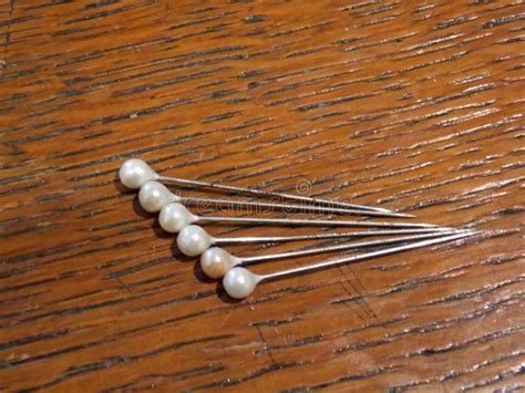 Pearl Headed Pins On Wood Stock Photo Image Of Pins 198249280