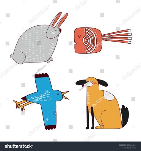 Folk Art Animals Hand Drawn Flat Stock Vector (Royalty Free) 2178166813 ...