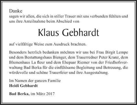 Traueranzeigen Von Klaus Gebhardt Trauer In Thueringen De