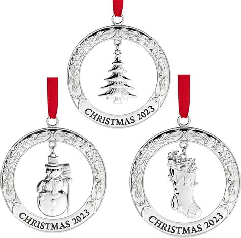 Amazon.com: Klikel Christmas Ornament 2023 Set of 3 - Silver Wreath ...