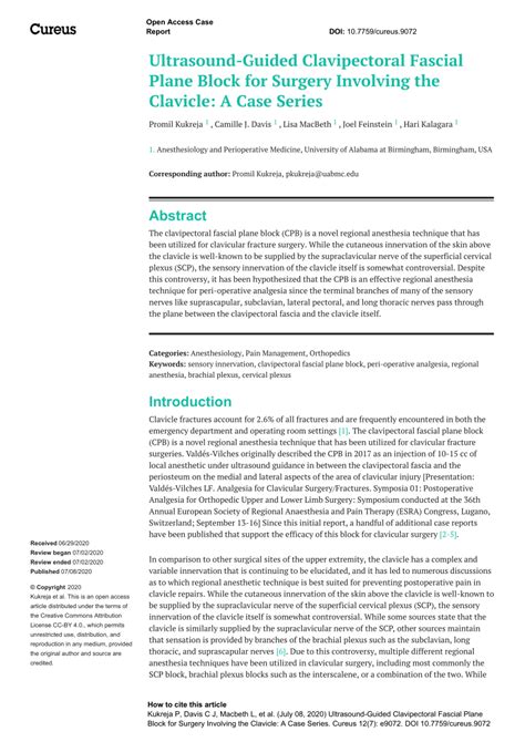 (PDF) Ultrasound-Guided Clavipectoral Fascial Plane Block for Surgery ...