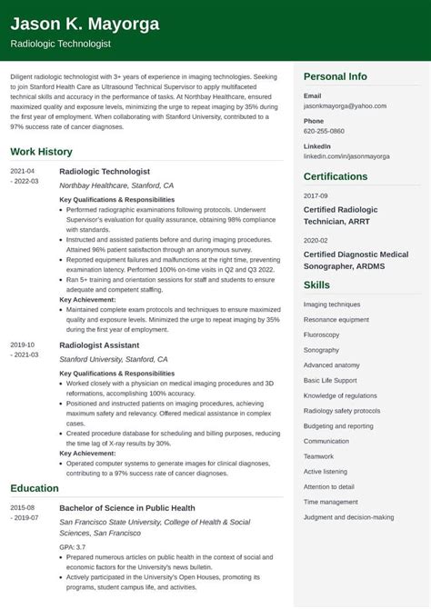 Radiology Technologist Resume—Job Description + Sample