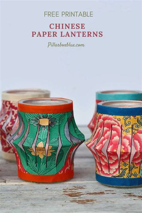 Free Colourful Chinese Printable Paper Lantern Templates Pillar Box Blue