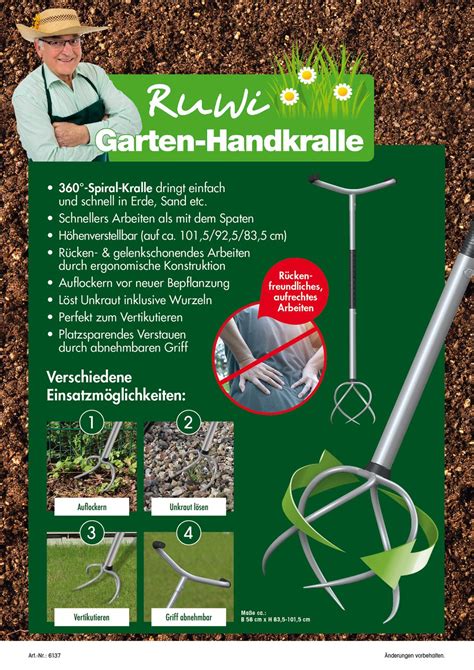 RUWI Erdkralle Gartenarbeit Grubber Gartenkralle Bodenkralle Hacken