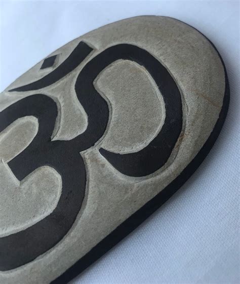 Sanskrit Om And Peace Hand Carved And Painted Stone Slate For Dharma In