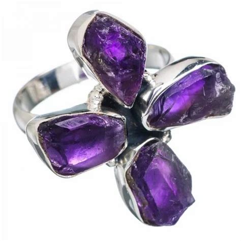 Solid Sterling Fine Silver Rough Amethyst Ring At Rs Piece