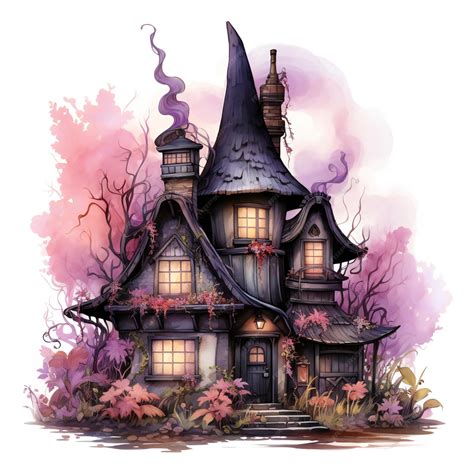 premium photo  drawing   house   witch   top