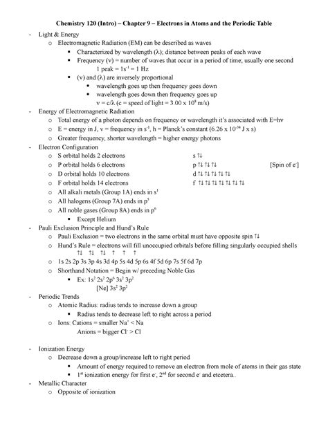 Chemistry 120 - Chapter 9 Study Guide - Chemistry 120 (Intro) – Chapter