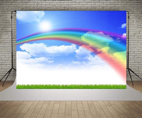 ABPHOTO Polyester 7x5ft Photo Backdrop Rainbow Blue Bright Sky Sunny