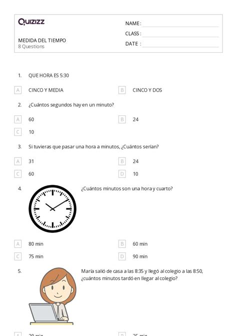 50 Tiempo A Cuarto De Hora Hojas De Trabajo Para Grado 1 En Quizizz Gratis E Imprimible
