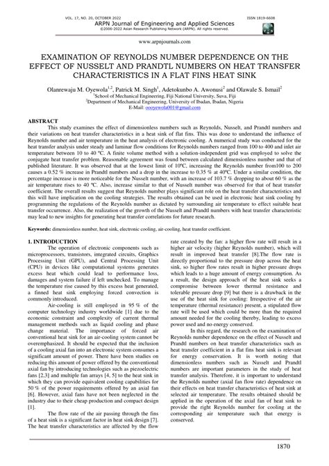 PDF EXAMINATION OF REYNOLDS NUMBER DEPENDENCE ON THE EFFECT OF