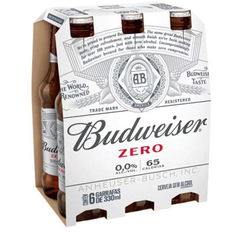 Cerveja Zero Álcool Budweiser Long Neck Pack 6 Uni 330 Ml Cerveja