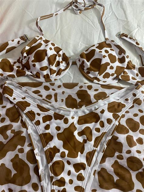 Cow Print 3 In 1 Bikini Women S Fashion Swimwear Bikinis Swimsuits