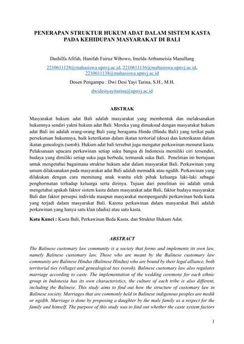 PDF PENERAPAN STRUKTUR HUKUM ADAT DALAM SISTEM KASTA PADA KEHIDUPAN