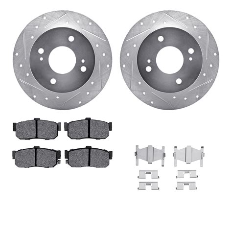 Dynamic Friction Company Rear Brake Rotors Drilled And Slotted Silver