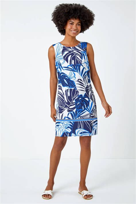 Roman Leaf Border Print Shift Dress In Blue Lyst Uk