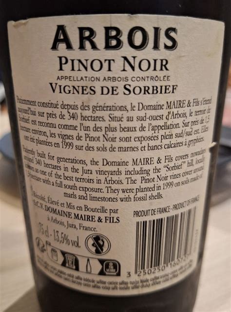 Domaine Maire Pinot Noir Arbois Vignes De Sorbief France Jura