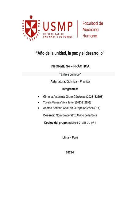 Informe Pr Ctica Enlace Qu Mico Diariomed Study Udocz