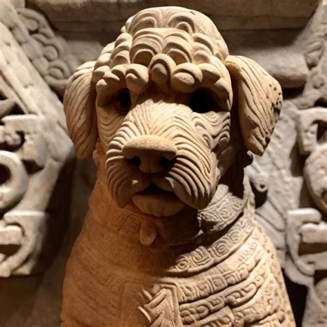 Mayan Carving Of A Golden Doodle Museum Style Anci