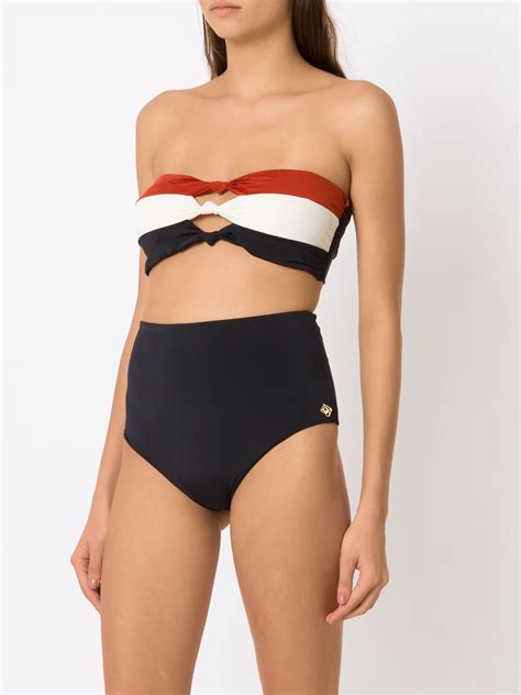 Brigitte Knot Detail Striped Bikini In Black ModeSens