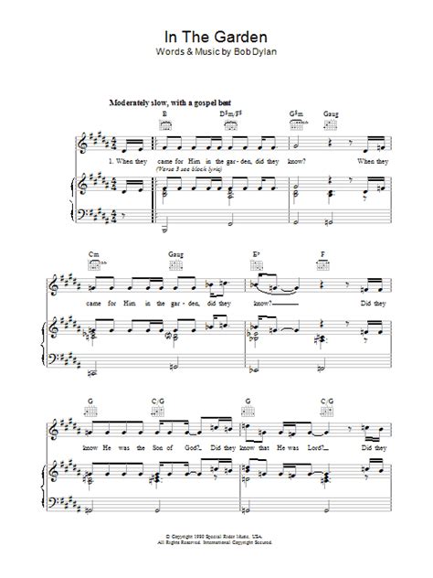 In The Garden By Bob Dylan Sheet Music For Piano Vocal And Guitar Chords At Sheet Music Direct