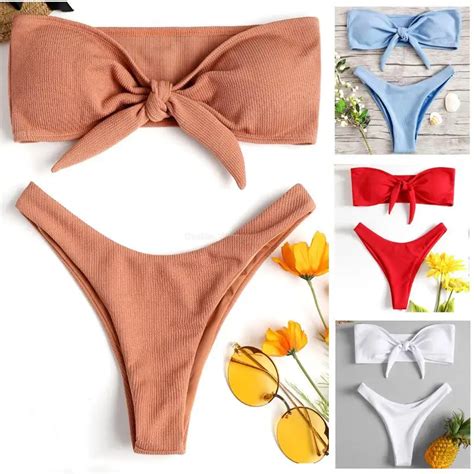 Piece Bikinis Set Sexy Strapless Bow Swimsuits Women S Split Bikini